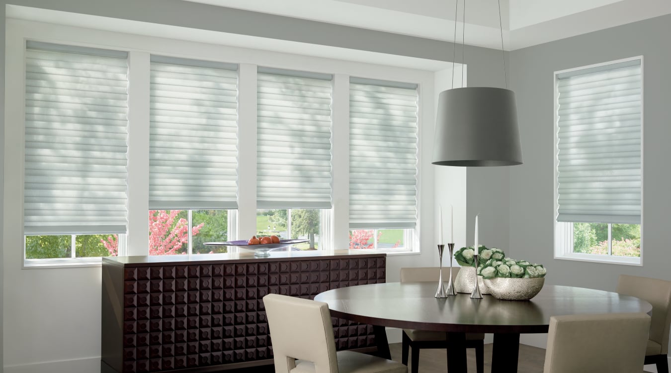 Cordless motorized shades in a Seattle dining room